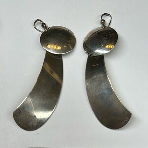 Sterling silver dangle disc lightweight modernist style earrings hook pierced